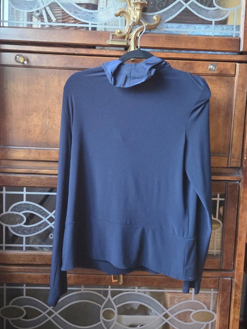 Exquisite Joseph Ribkoff Navy Ruffle Faux Wrap Top - Picture 6 of 7